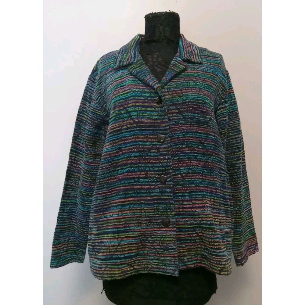 Daniel K Women Striped Paisley Geometric Embroidered Button Blazer Size 1X‎